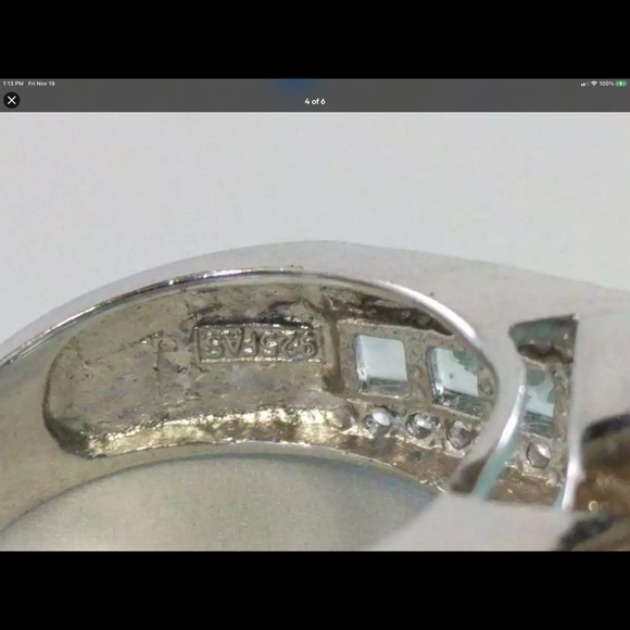 Designer Marked FAS Suspended Blue White 925 Sterling Silver Size 8 Gorgeous - Picture 4 of 6